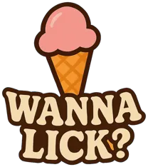Wanna Lick? strawberry ice cream cone logo